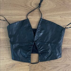 Forever 21 Black Faux Leather Tie Around Neck Crop Top